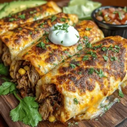 Tex-Mex Baked Chicken Chimichangas are a delightful fusion of flavors that captures the essence of Mexican cuisine while offering a convenient and healthier alternative to traditional frying. This dish combines tender, shredded chicken, zesty black beans, and gooey cheese, all wrapped in a warm flour tortilla and baked to perfection. The result is a crispy exterior that encases a savory filling, making it an irresistible meal that the whole family can enjoy.