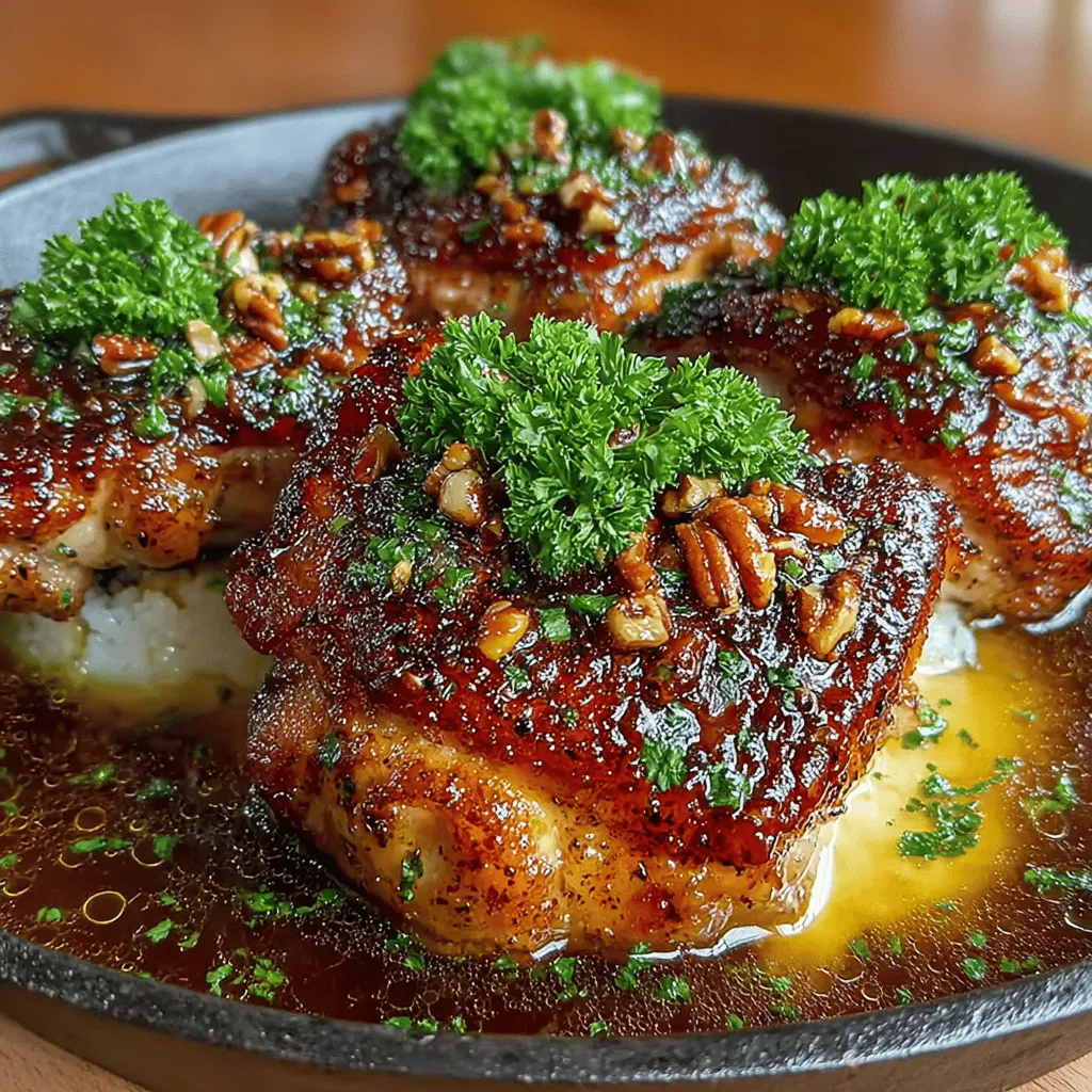 If you're searching for a dish that perfectly balances sweet, savory, and nutty flavors, look no further than Sticky Maple Pecan Chicken Thighs. This delightful recipe is not only a feast for the taste buds but also an eye-catching centerpiece that can elevate any meal, whether it’s a casual weeknight dinner or a special gathering with friends and family. The combination of rich maple syrup, crunchy pecans, and tender chicken thighs creates a harmony of flavors that is both comforting and sophisticated.