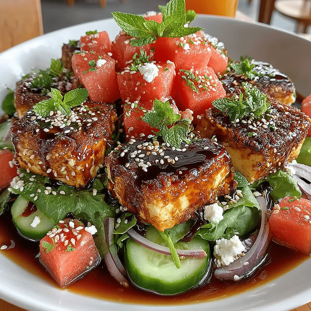 In the realm of healthy eating, salads often take center stage, offering vibrant flavors and refreshing textures that are both satisfying and nourishing. Today, we’re exploring a delightful recipe that combines the sweetness of watermelon with the heartiness of tofu, creating a Refreshing Watermelon & Tofu Salad Bowl. This dish is not only visually appealing but also packed with nutrients, making it a perfect choice for summer picnics, light lunches, or as a side dish for dinner. With its unique combination of ingredients, this salad stands out as a contemporary twist on traditional salad fare, catering to both health-conscious eaters and those seeking innovative flavor combinations.