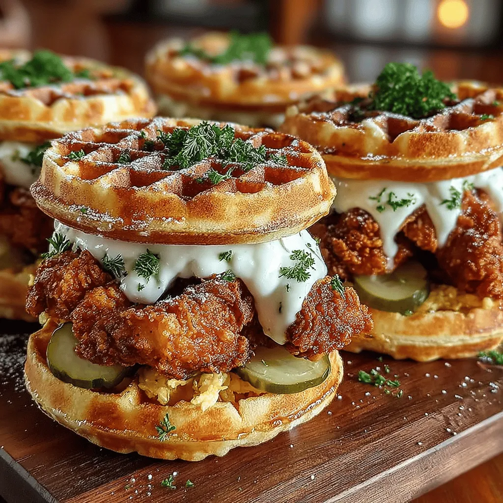 In recent years, unique slider recipes have surged in popularity, captivating food enthusiasts with their versatility and flavor potential. These mini sandwiches allow for creativity, combining various ingredients to create mouthwatering bites that are perfect for any occasion. Among the myriad of slider options, <strong>Golden Waffle Chicken Sliders with Pickles</strong> stand out as a delightful combination of sweet and savory flavors that can elevate any gathering, family meal, or brunch.” /></p>
</p>
<h2>Frying the Chicken to Perfection</h2>
</p>
<p>Frying chicken for your waffle sliders is crucial to ensuring they are flavorful, juicy, and crispy. Here are some best practices to keep in mind:</p>
</p>
<h3>Best Practices for Frying Chicken</h3>
</p>
<p>1. <strong>Oil Temperature</strong>: The ideal frying temperature for chicken is between 350°F (175°C) and 375°F (190°C). Use a cooking thermometer to check the oil temperature, as this will help you achieve a golden, crispy crust without overcooking the meat inside.</p>
</p>
<p>2. <strong>Batch Frying Tips</strong>: Avoid overcrowding the frying pan, as this can cause the oil temperature to drop, resulting in soggy chicken. Fry the chicken in batches, allowing ample space between each piece. This also helps maintain even cooking.</p>
</p>
<p>3. <strong>Cooking Time</strong>: Depending on the thickness of your chicken pieces, frying may take 6-10 minutes per side. Chicken tenders will cook faster than thicker cuts like breasts. Always check the internal temperature with a meat thermometer; chicken should reach 165°F (74°C) before being removed from the oil.</p>
</p>
<h3>Signs That the Chicken is Cooked Through</h3>
</p>
<p>A perfectly cooked chicken tender will have a golden-brown crust, but visual cues alone may not be enough. The following signs can help you determine doneness:</p>
</p>
<p>– <strong>Juices Run Clear</strong>: When pierced, the juices should run clear without any pink residue. If juices are still pink, the chicken needs more cooking time.</p>
</p>
<p>– <strong>Firm Texture</strong>: The chicken should feel firm to the touch. If it feels squishy, it may need more time in the oil.</p>
</p>
<p>– <strong>Internal Temperature</strong>: As mentioned, the most reliable method is to check the internal temperature. Use a digital meat thermometer for accuracy.</p>
</p>
<h3>Techniques for Draining Excess Oil</h3>
</p>
<p>Once your chicken is cooked, it’s essential to drain excess oil to maintain its crispiness. Here are some techniques to ensure your chicken stays crunchy:</p>
</p>
<p>– <strong>Use a Wire Rack</strong>: Place the fried chicken on a wire rack set over a baking sheet. This allows excess oil to drip away while keeping the chicken elevated, preventing it from sitting in oil and becoming soggy.</p>
</p>
<p>– <strong>Paper Towels</strong>: Alternatively, you can place the chicken on a plate lined with paper towels to absorb additional grease. Just be sure to keep them on the towel long enough to drain but not so long that they lose their crispness.</p>
</p>
<h2>Crafting the Waffles</h2>
</p>
<p>The waffles are the heart of your sliders, providing a deliciously sweet and fluffy contrast to the savory fried chicken. Here’s how to craft the perfect waffles:</p>
</p>
<h3>Importance of Using Fresh Ingredients</h3>
</p>
<p>Using fresh ingredients for your waffles is vital for flavor and texture. Fresh baking powder and flour will yield better results than older pantry staples. Be mindful of your eggs; fresh eggs create a lighter batter and fluffier waffles.</p>
</p>
<h3>Step-by-Step Process of Mixing Wet and Dry Ingredients</h3>
</p>
<p>1. <strong>Dry Ingredients</strong>: In a large bowl, whisk together 2 cups of all-purpose flour, 2 tablespoons of sugar, 1 tablespoon of baking powder, and a pinch of salt.</p>
</p>
<p>2. <strong>Wet Ingredients</strong>: In another bowl, combine 2 large eggs, 1¾ cups of milk, and ½ cup of melted butter. Whisk these ingredients until smooth.</p>
</p>
<p>3. <strong>Combine</strong>: Gradually pour the wet ingredients into the dry ingredients, stirring gently until just combined. Be careful not to overmix; a few lumps are acceptable. This ensures your waffles remain light and fluffy.</p>
</p>
<h3>Tips for Achieving Perfectly Cooked Waffles</h3>
</p>
<p>To avoid mushiness and ensure crispness in your waffles, consider the following tips:</p>
</p>
<p>– <strong>Preheat Your Waffle Iron</strong>: Always preheat your waffle iron until it’s ready for use. A properly heated iron is essential for achieving a crispy exterior.</p>
</p>
<p>– <strong>Don’t Overfill</strong>: When pouring batter into the waffle iron, avoid overfilling it. A moderate amount will allow the batter to spread evenly without overflowing, which can lead to uneven cooking.</p>
</p>
<p>– <strong>Crispy Finish</strong>: For extra crispiness, cook the waffles a minute longer than the recommended time. Allow them to cool slightly on a wire rack instead of stacking them immediately to prevent steam from making them soggy.</p>
</p>
<h2>Assembling the Sliders</h2>
</p>
<p>Now that your chicken and waffles are ready, it’s time to bring everything together into delicious sliders! Here’s how to assemble them for maximum flavor and visual appeal:</p>
</p>
<h3>Creative Ideas for Slider Assembly</h3>
</p>
<p>1. <strong>Layering Process</strong>: Start with a waffle as your base. Spread a layer of homemade mayo sauce (mix mayonnaise with a touch of hot sauce or mustard) on the waffle.</p>
</p>
<p>2. <strong>Add Chicken</strong>: Place a piece of the fried chicken tender on top of the mayo. The sauce helps keep the slider moist and flavorful.</p>
</p>
<p>3. <strong>Pickles</strong>: Add a few slices of dill pickles for a tangy crunch. The acidity from the pickles balances the richness of the chicken and waffles perfectly.</p>
</p>
<p>4. <strong>Top It Off</strong>: Finish with another waffle to complete the slider. Press gently to keep everything in place.</p>
</p>
<h3>Visual Appeal</h3>
</p>
<p>Presentation matters, especially when serving sliders at gatherings. Here are a few tips to make your sliders visually enticing:</p>
</p>
<p>– <strong>Serve on a Platter</strong>: Arrange the sliders neatly on a decorative platter. Consider alternating the orientation of the waffles for a more dynamic look.</p>
</p>
<p>– <strong>Garnish</strong>: Sprinkle some chopped fresh herbs like parsley or chives over the sliders for a pop of color and freshness.</p>
</p>
<p>– <strong>Toothpick Holders</strong>: Use colorful toothpicks to hold the sliders together. This not only adds a fun element but also makes it easier for guests to grab them.</p>
</p>
<h2>Garnishing and Serving Suggestions</h2>
</p>
<p>Your Golden Waffle Chicken Sliders are now ready to be served! Here are some garnishing ideas and serving suggestions to enhance your dining experience:</p>
</p>
<h3>Ideas for Garnishing Sliders</h3>
</p>
<p>– <strong>Fresh Herbs</strong>: Chopped parsley or cilantro adds a refreshing touch and complements the flavors of the chicken and waffles.</p>
</p>
<p>– <strong>Drizzle</strong>: A light drizzle of honey or maple syrup on top can elevate the sweetness of the waffles and add an extra layer of flavor.</p>
</p>
<h3>Serving Suggestions for Various Occasions</h3>
</p>
<p>These sliders are versatile and suitable for various occasions:</p>
</p>
<p>– <strong>Brunch</strong>: Serve them as a delightful brunch option alongside fresh fruit and a mimosa bar.</p>
</p>
<p>– <strong>Game Day</strong>: Perfect for game day gatherings, pair them with a selection of dipping sauces and sides like potato wedges or coleslaw.</p>
</p>
<p>– <strong>Family Gatherings</strong>: Easy to prepare and serve, these sliders can be a hit at family reunions or casual get-togethers.</p>
</p>
<h3>Pairing Options</h3>
</p>
<p>To complement your Golden Waffle Chicken Sliders, consider these pairing options:</p>
</p>
<p>– <strong>Sides</strong>: Offer crispy sweet potato fries or a light salad to balance the richness of the sliders.</p>
</p>
<p>– <strong>Beverages</strong>: Fresh lemonade, iced tea, or cold brews are excellent choices to refresh your palate.</p>
</p>
<h2>Conclusion</h2>
</p>
<p>Making Golden Waffle Chicken Sliders is a delightful culinary adventure that brings together the comforting flavors of fried chicken and waffles into a fun, handheld treat. The process of frying the chicken to perfection, crafting fluffy waffles, and assembling the sliders is a rewarding experience that’s sure to impress family and friends alike.</p>
</p>
<p>These sliders are incredibly versatile, appealing to all ages with their sweet and savory combination. They make for a perfect brunch item, a game day snack, or a delightful dish for family gatherings.</p>
</p>
<p>Don’t hesitate to experiment with the recipe—try different sauces, add spices to the chicken, or even mix in some cheese in the waffle batter for a unique twist. The possibilities are endless! Enjoy your cooking journey, and most importantly, savor every delicious bite of your Golden Waffle Chicken Sliders.</p>
</div>