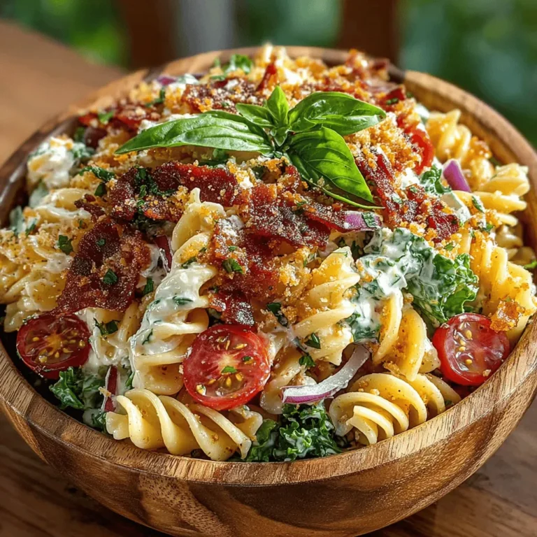 The inspiration for the Chilled BLT Delight Pasta Salad stems from the classic BLT sandwich, a favorite comfort food that has stood the test of time. The traditional combination of crispy bacon, fresh lettuce, and ripe tomatoes is not only delicious but also embodies the spirit of summer dining. By incorporating these beloved ingredients into a pasta salad, we create a dish that is both familiar and innovative, perfect for those who crave the flavors of a BLT but want something a little different.