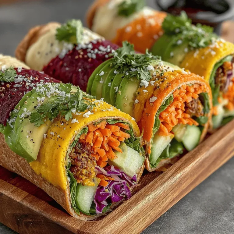 The Rainbow Hummus Veggie Wrap is not just a feast for the eyes; it also serves as a wholesome meal that caters to a variety of dietary preferences. This vibrant wrap combines colorful vegetables with creamy, nutrient-rich hummus, creating a delightful dish that is as delicious as it is healthy. Perfect for lunch or a light dinner, this recipe allows for creativity and personalization, making it an attractive option for anyone looking to add more plant-based meals to their diet.