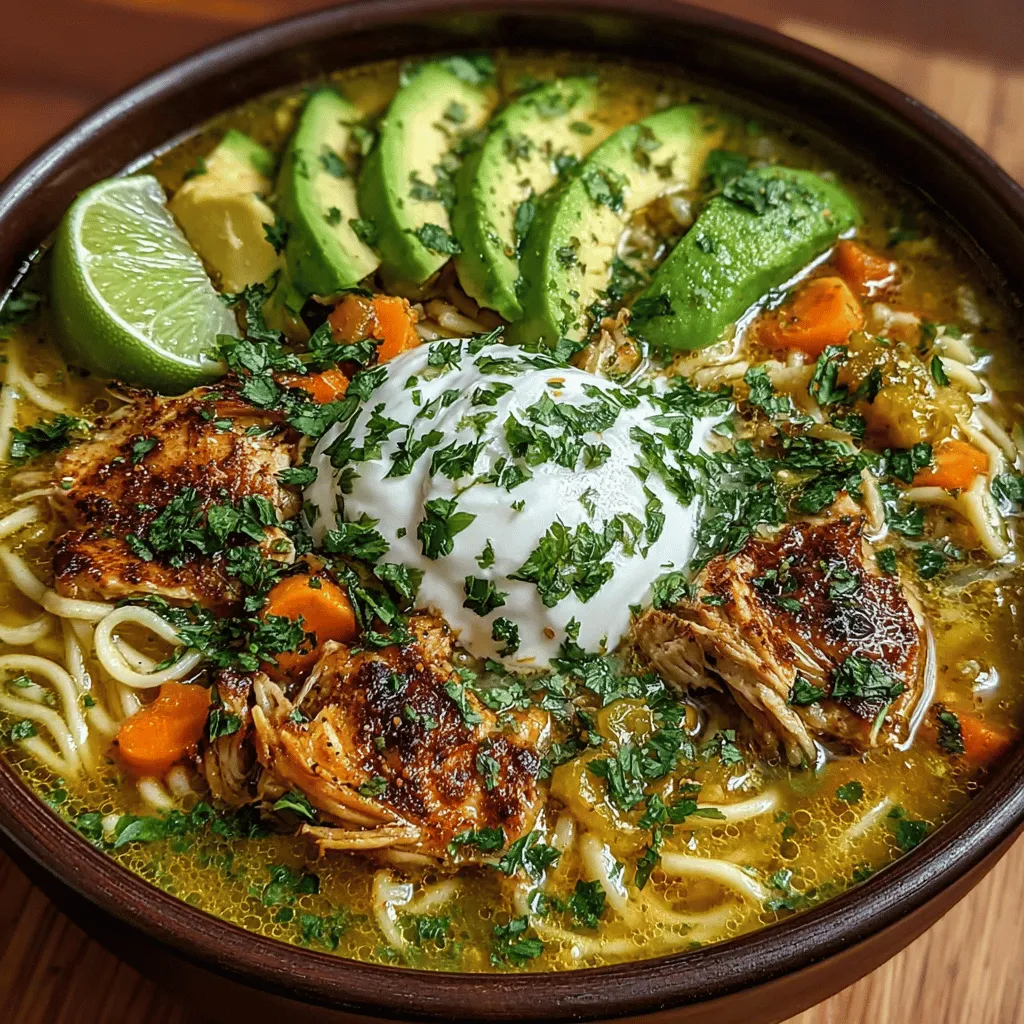Hatch Chili Chicken Noodle Soup is a comforting dish that perfectly marries the warmth of a classic chicken noodle soup with the vibrant, smoky flavors of Hatch green chilies. Originating from the Hatch Valley in New Mexico, these chilies are celebrated for their unique taste and mild to medium heat, making them an ideal addition to this nourishing meal. This soup is not only a delightful choice for family dinners but also an excellent option for gatherings, where its rich flavors can be enjoyed by everyone.